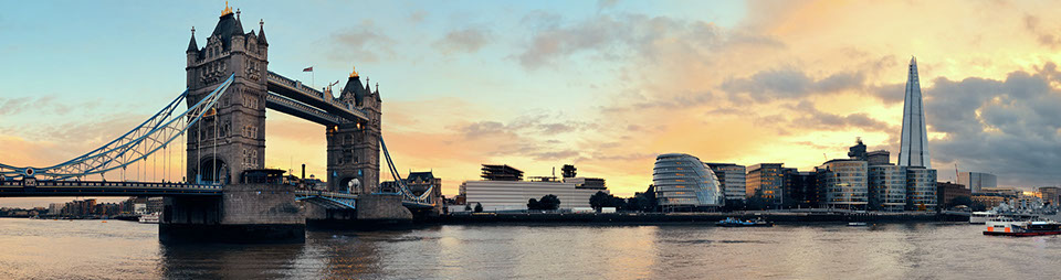 Tower Bridge panorama over Thames River in London